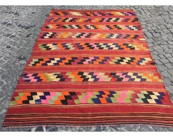 Kilim Rug,240x170cm,7.9x5.6 ,Turkısh Rug,Turkısh Kilim Rug,Handmade Kilim,Kilim,Rug,Turkısh Kilim,Vintage Rug,Rugs,Handmade Kilim,1485