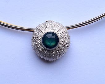 Silver sea urchins with Labradorite necklace