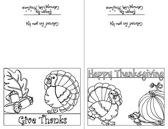 Color Your Own Thanksgiving Cards Set of Two Instant