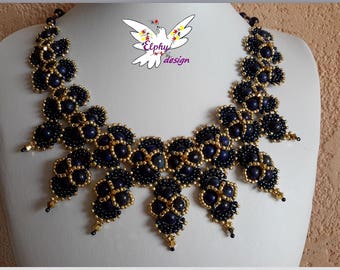 Necklace genuine lapis lazuli and plated gold Indian
