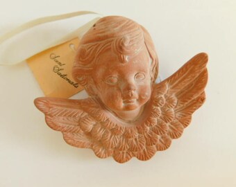 VINTAGE Terra Cotta Angel Scent Sational / Pomander Hanging Angel, Cherub ceramic terra cotta figurine scent Essential Oils Aromatherapy