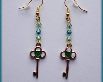 Key and Swarovski crystal earrings