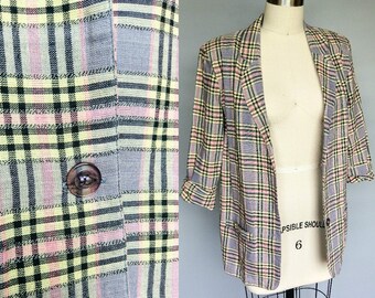 90’s Tan and Beige Plaid Oversized Blazer by Focus 2000 Sport by Charles Gluck