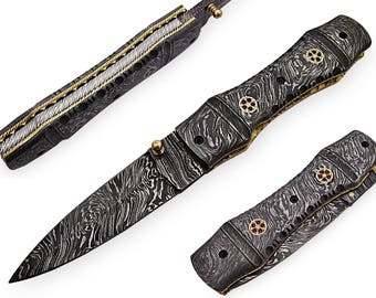 100% handmade Damascus steel with special handle Liner Lock pocket folding knife/pliant Damas /Damaskus Falten 4025
