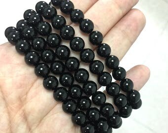 Natural Black Tourmaline Beads 8mm Grade A Black Gemstone Beads Black Mala Beads Black Semi Precious Stone Bead Tourmaline Full Strand 15.5"