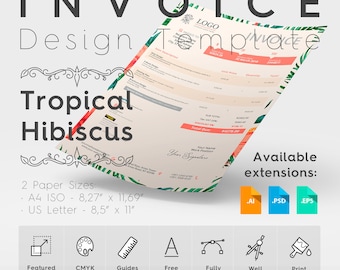 Invoice Design Template. Tropical Hibiscus