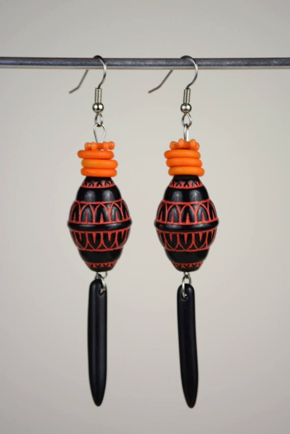 RR#111 Orange Turbin Drop Earrings