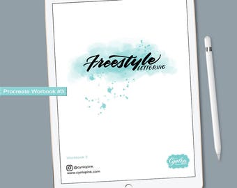 Freestlye Lettering Workbook #3 | iPad Hand Lettering Workbook | Procreate ipad Lettering, iPad lettering, lettering practice sheets