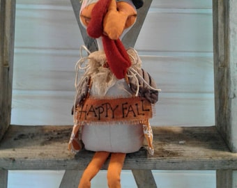 Primitive Turkey - Handmade Doll - Primitive Doll - Primitive Fall Decor - Fabric Turkey - Fall Decor - Thanksgiving Decor - Thanksgiving -