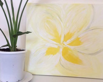 Frangipani White Plumeria Flower Painting Tropical Island Decor Beach Art Birthday Wedding Engagement Present Hawaii Tahiti Cook Is Fiji Is