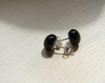 Black stud earrings with sterling silver posts and backs