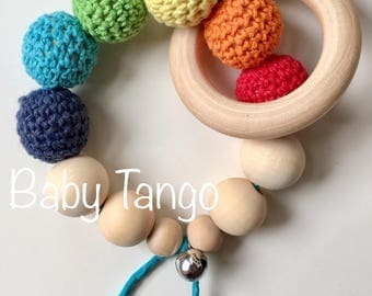 Baby woodenTeether - Rainbow Cotton Bio-100%Silk Cord
