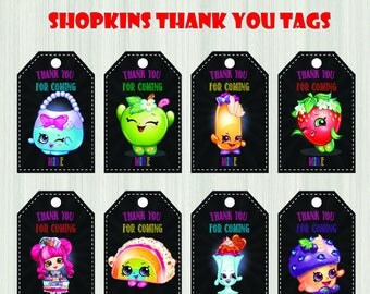 SHOPKINS Thank You Tags - Shopkins Labels, Tag, Thank You, Shoppies, Label, Favors, Party Decoration - Digital JPG Files, Instant Download