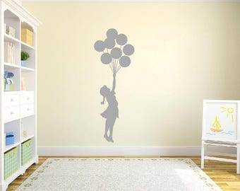 Banksy Floating Balloon Girl Wall Sticker-Banksy girl floating balloons wall art sticker decal
