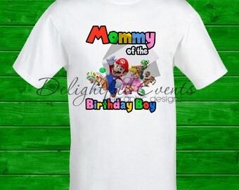 Birthday Boy's Mommy Super Mario Bros. Iron On Transfer T Shirt Design