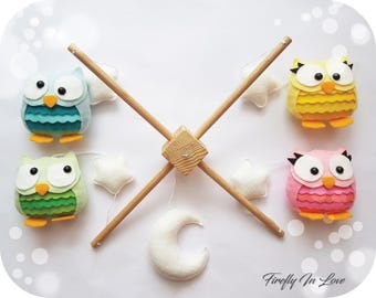 Baby Mobile - Baby Crib Mobile - Nursery Mobile Clouds – Stars Mobile – Owl Baby Mobile – Hanging mobile – Owl Cot Mobile