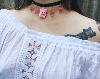 Teddy Baby Choker - crybaby, melanie martinez, ddlg, abdl, pastel, kawaii, pink, teddy bear, little space