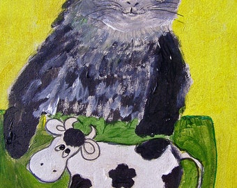 JOLIE PEINTURE ACRYLIQUE CHAT ET BOL - ACRYLIC PAINTING CAT AND BOWL