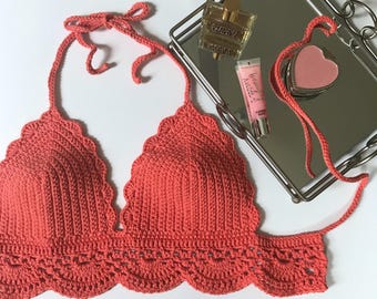 Bikini top /Crochet crop top /Crochet swimsuit /Beach bikini top /Cotton crop top /Halter top /Summer top /Backless top /Beach top