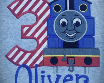 Thomas applique shirt - Boys train shirt - Boy Birthday shirt - Train applique shirt - Train Birthday shirt - Boy applique birthday shirt