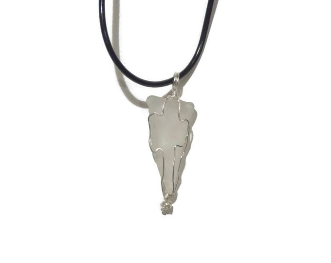Arrowhead looking piece of white beach glass - wire wrapped - on cord for him - beach gift for him - Cool Guy's Necklace