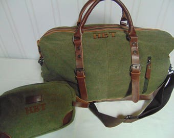 Groomsmen Gifts- Monogram included-Traveler Duffle Bag, Weekend Bag personalized-Tan or Olive Color