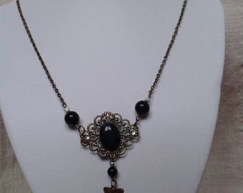 Necklace bronze engraving and Black Pearl