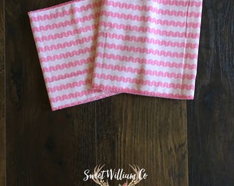 Pink Modern Cheveron Burp Cloths, Pink Modern Cheveron Burp Rags, Set of 2