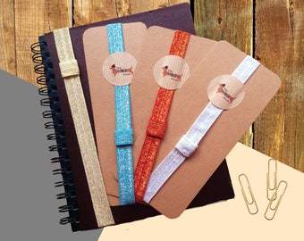 Glitter Planner band pen holder, choice of colours, elastic organiser with pencil holder, book page marker holder, gift journal accessories,