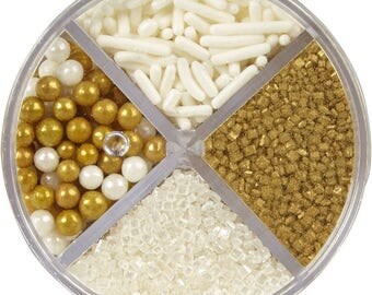 Gold White Pearlized Sprinkles Mix Edible Sugar Decoration Beads - FREE SHIPPING