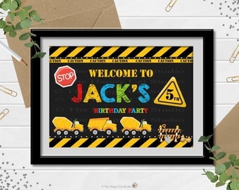 Construction Party Welcome Sign, Poster, Construction Birthday Party, Transportation, Personalized, Digital Print, Digger, Dump Truck Decor