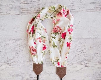 Floral scarf camera strap, photographer gift, camera accessories, scarf camera strap, womens camera accessories, canon camera strap