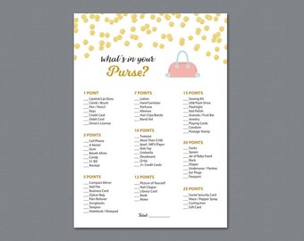 Whats in Your Purse Game, Baby Shower What's in Your Purse Printable, Gold Confetti Wedding Shower Game, What's in Your Bag, Digital, BSG4