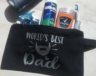 Worlds Best Dad- Shave Bag- Cosmetic- Travel Case- Fathers Day Gift - Mens Toiletry Bag - Shaving Bag - Mens Shaving Kit - Shave Bag