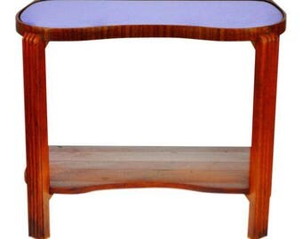 Vintage Art Deco Cobalt Blue Mirrored Glass Side Table