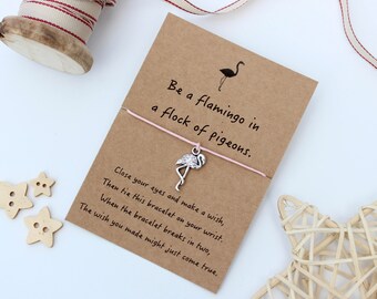 Flamingo Wish Bracelet, Flamingo Jewellery, Flamingo Gift, Friendship Bracelet, Cord Bracelet, Flamingo Charm, Charm Bracelet,