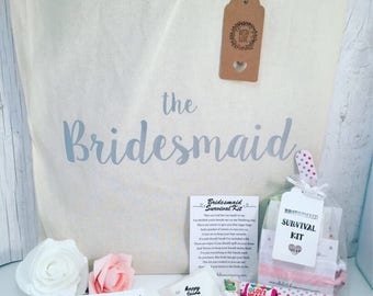 Bridesmaid gift, bridesmaid tote bag, bridesmaid survival kit, bridesmaid bouquet charm