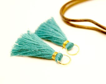 2 Emerald Green tassels, tassel gold tassel 35 mm cotton tassel Turquoise Pompom tassels handmade tassel for jewelry, tassel charm