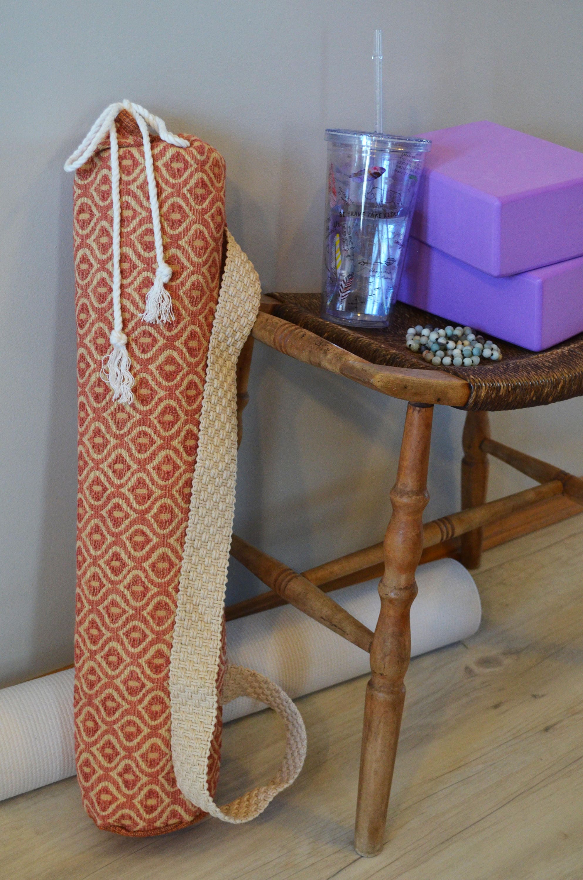 Bohemian Drawstring Yoga Mat Bag Woven Strap Travel