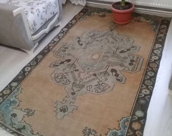OUSHAK Rug, Vintage Turkish Carpet, Area rug,'5"×7'6"feet,Pastel Colors,Turkish Oushak Rug,Mustard Yellow Colors Rug,Home Living,rugs, Rug