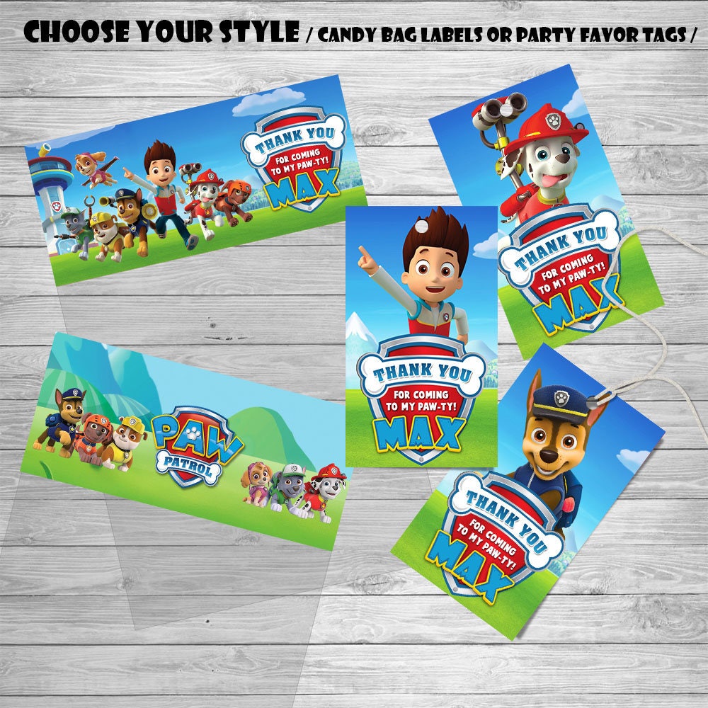 Paw Patrol Birthday Favor Tags Paw Patrol Thank You Tags Paw