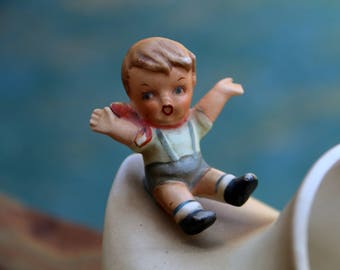 Holt Howard 1959 - Ceramic Wooden Shoe with Dutch Boy - Porcelain Boy Figurine - MidCentury Ceramic Figurine - Live in Moment Vintage