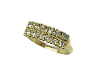 Multistone Faux Diamond Ring, Vintage Gold Plated Ring, Costume Jewelry Ring, Size 8.5