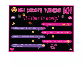 Printable Emoji Birthday Invitation! Girls Birthday Invitation, Any Age Party Invitation