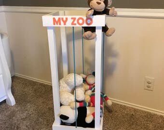 My zoo stuffed animal storage- toy storage- bungee- personalized- wood- kids decor- kids room