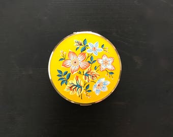 Vintage Melissa floral yellow compact mirror - Made in England