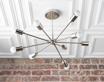Sputnik Chandelier - Mid Century Chandelier - Chrome Nickel Light Fixture - Sputnik Lamp