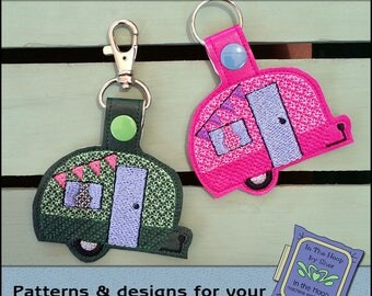 ITH Tiny Camper Vinyl Key Fob - Vintage Camper Bag Tag - Key chain with Snap Tab - Machine Embroidery Design