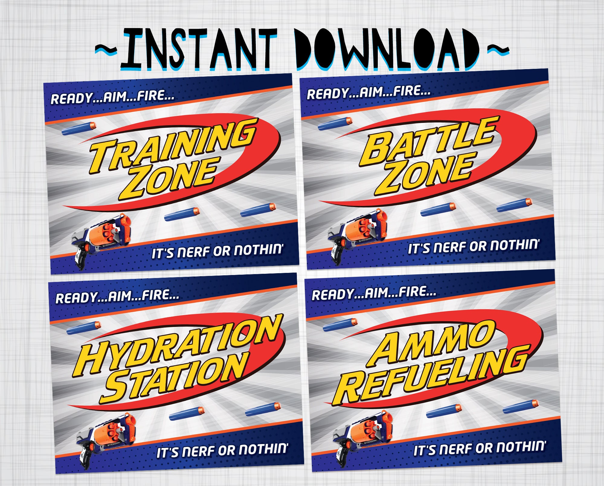 Nerf Party Signs Nerf Wars Birthday Party Decorations Party