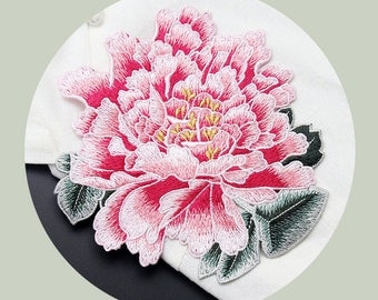 Embroidered Peony Patches, Sew On Flower Appliques